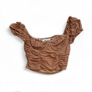Tic Toc Brown Ruched Puff Sleeve Crop Top Womens M Y2K Coquette